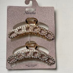 Natasha Couture Gold and Silver  Embellished Pearl and Jewels Hair Clips NWT
